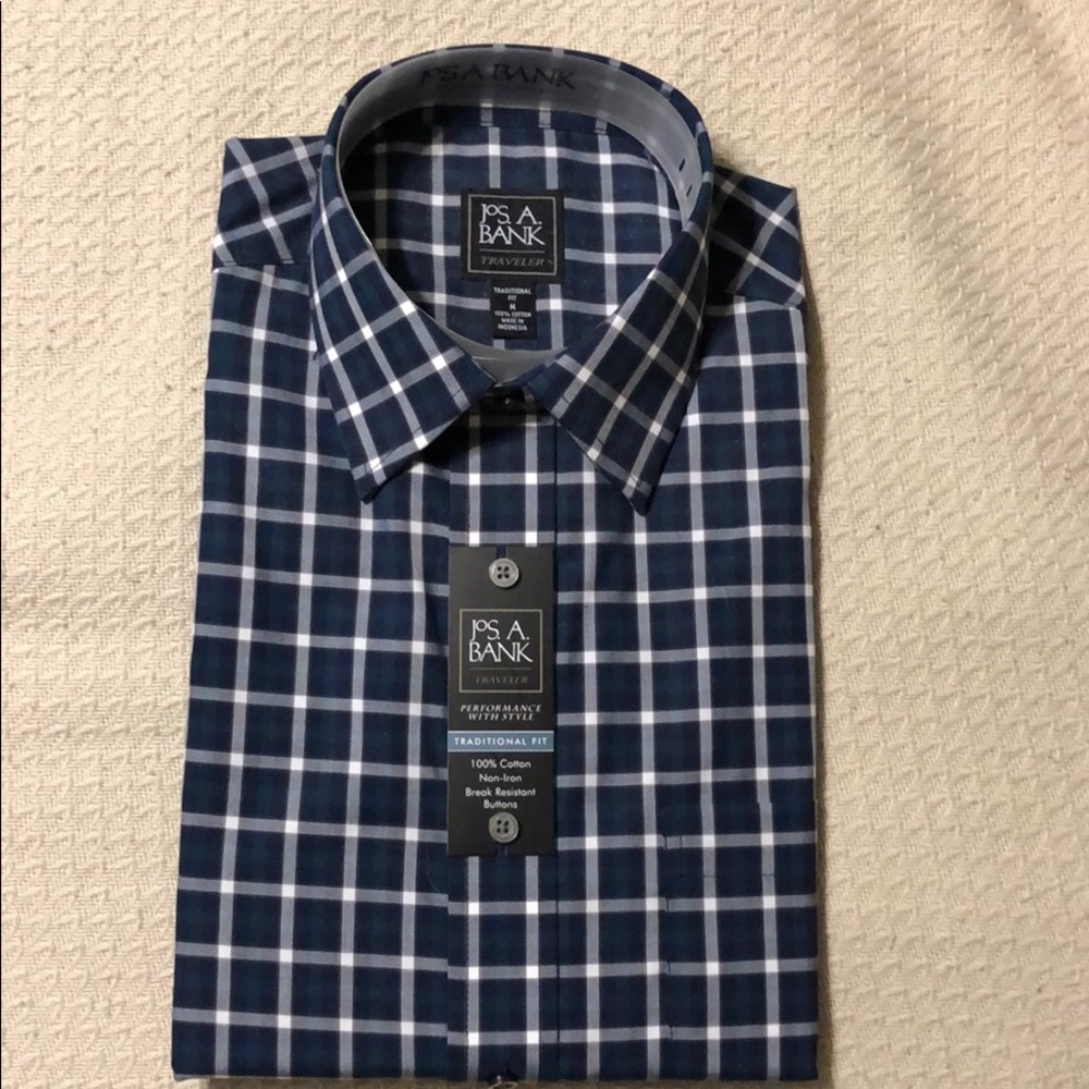 Jos. A. Bank blue plaid Traveler shirt size Med.